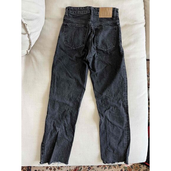 Zara Womens Washed Black Distressed Straight Leg Jeans Size 0 - Picture 2 of 4